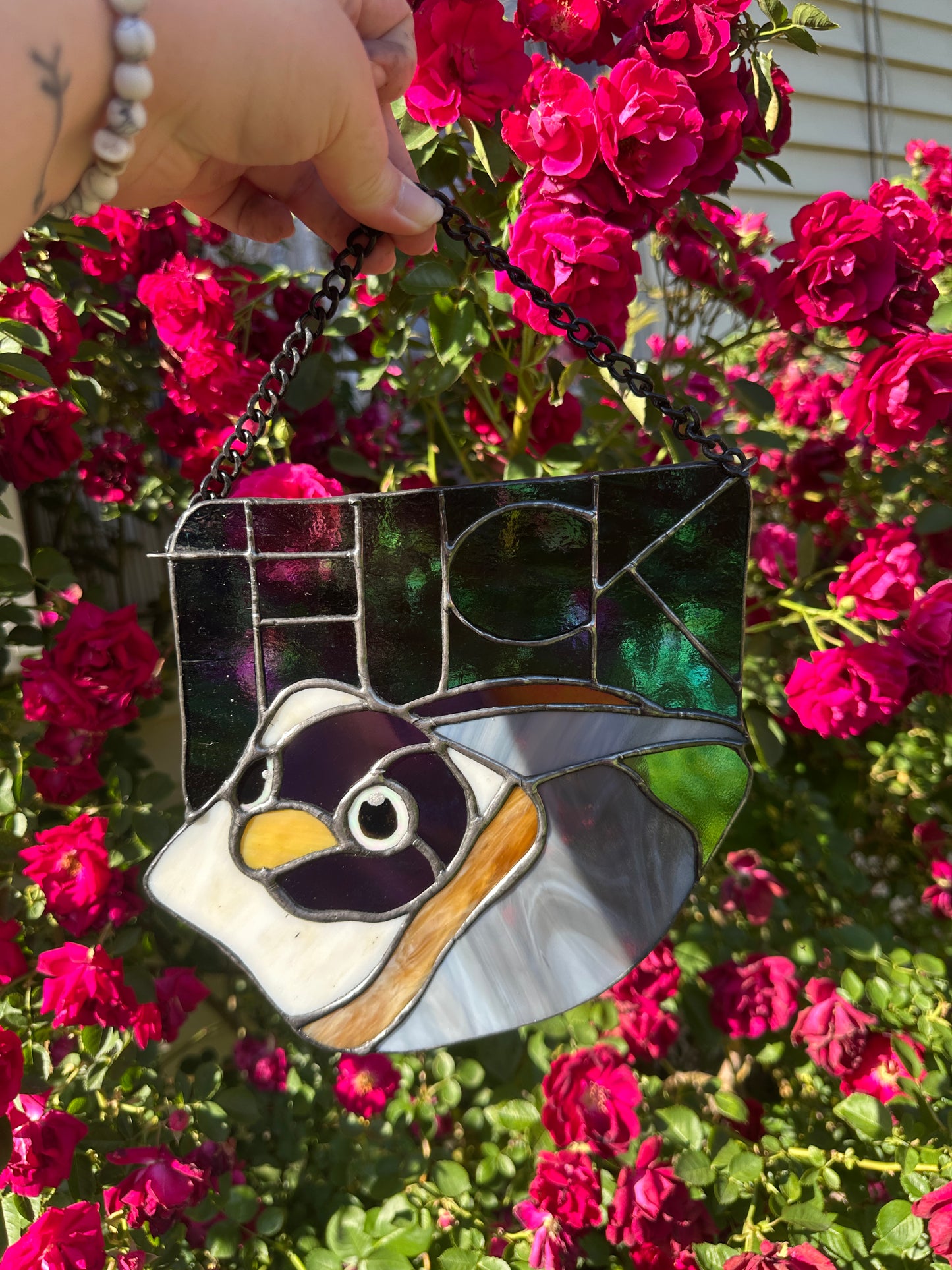 F*ck Bird Stained Glass Piece