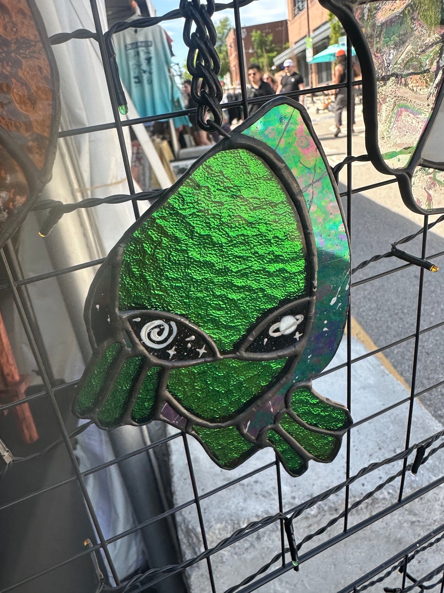 Mirror Green Alien Stained Glass Piece