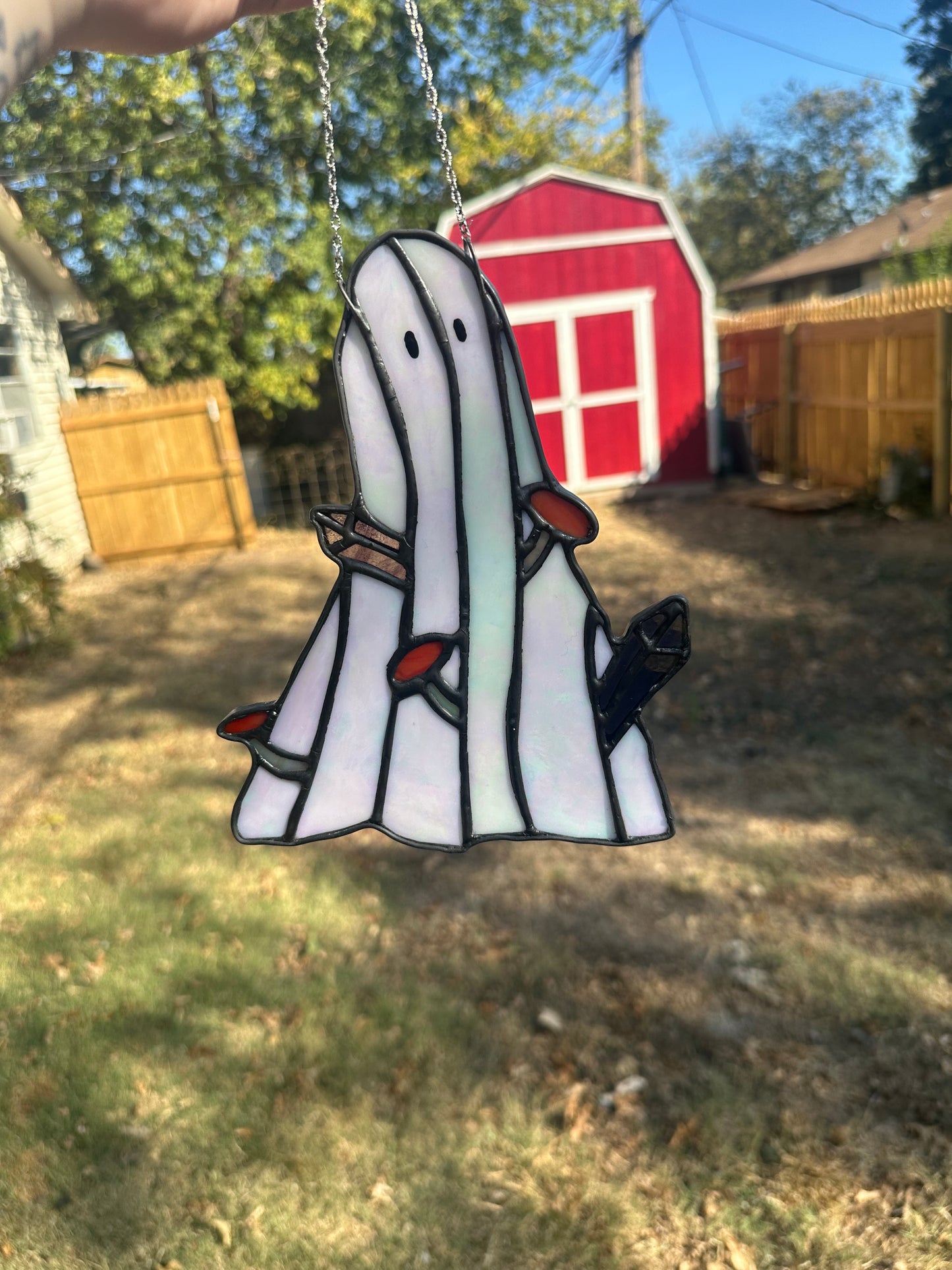 Mushroom and Crystal Ghost Stained Glass Piece