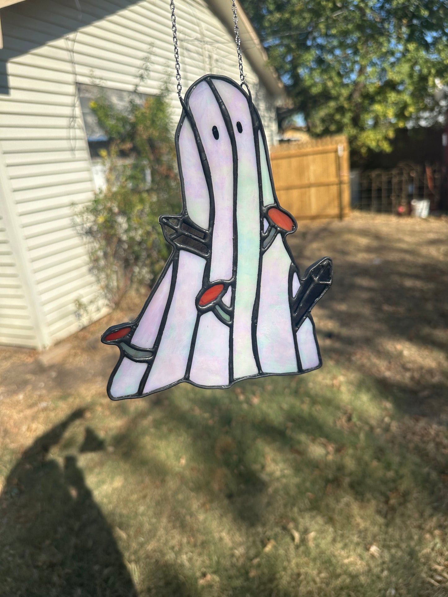 Mushroom and Crystal Ghost Stained Glass Piece