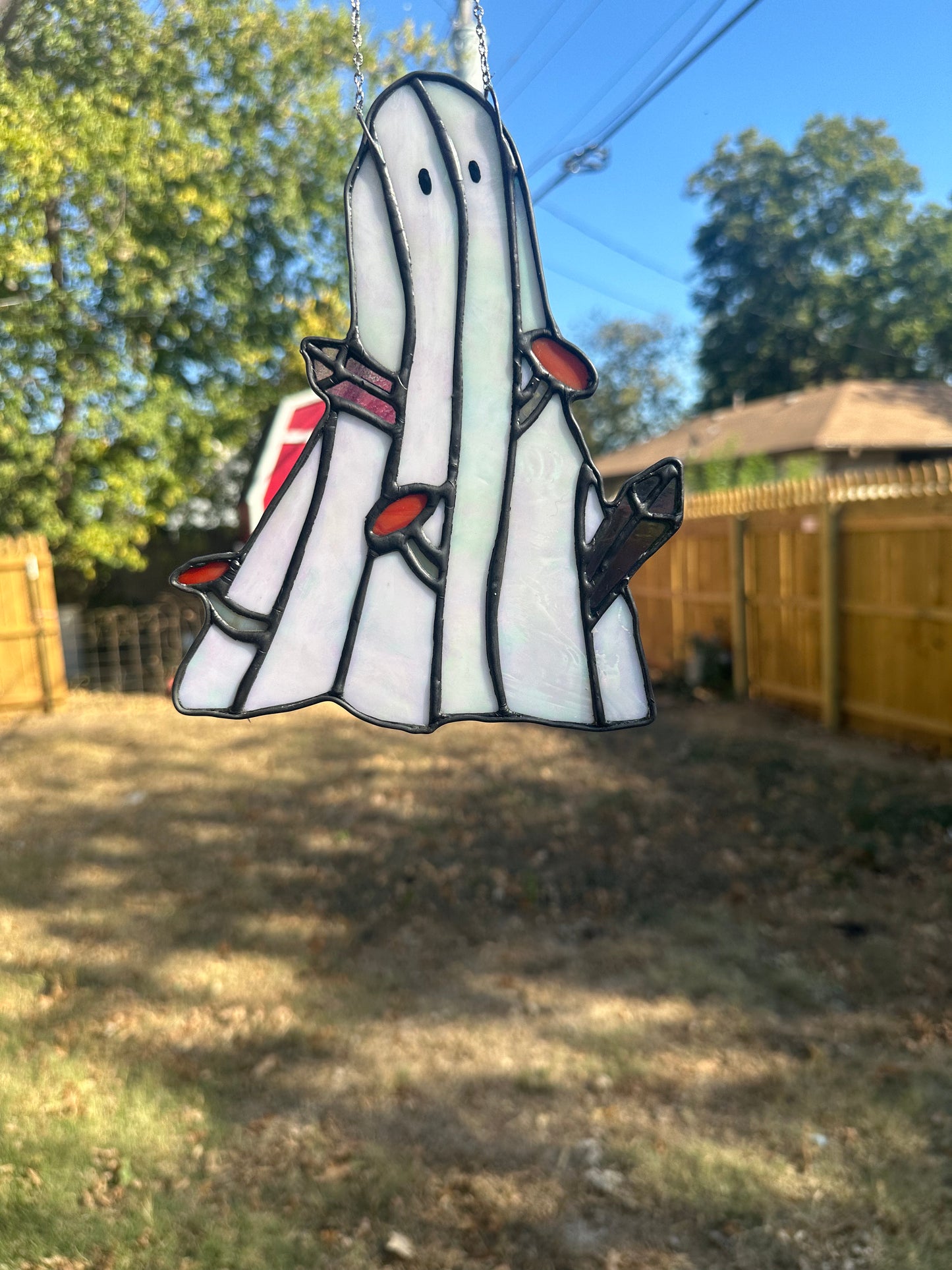 Mushroom and Crystal Ghost Stained Glass Piece