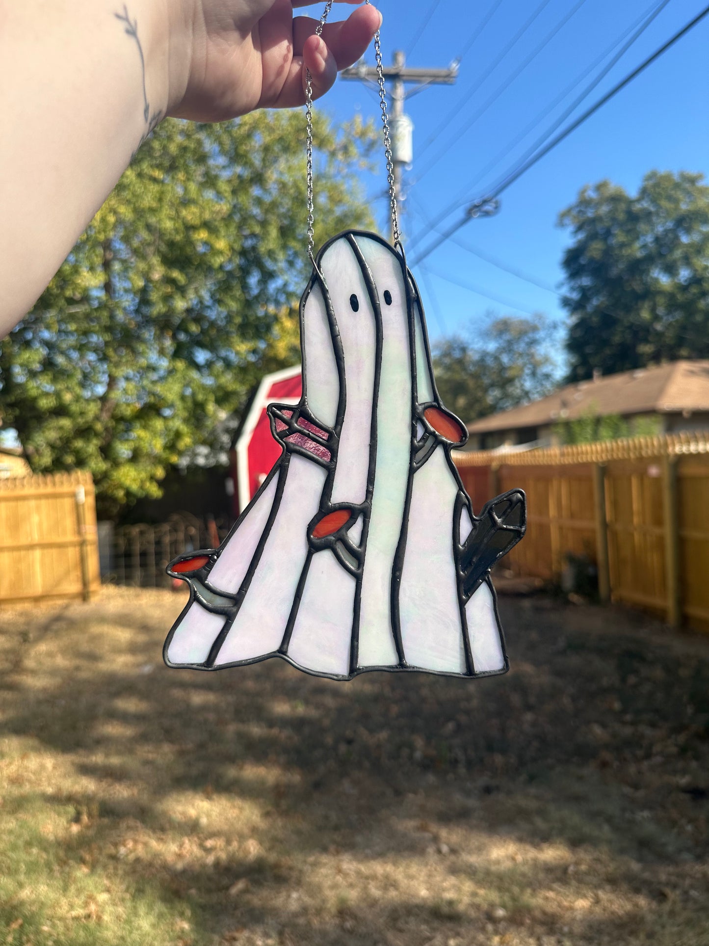 Mushroom and Crystal Ghost Stained Glass Piece
