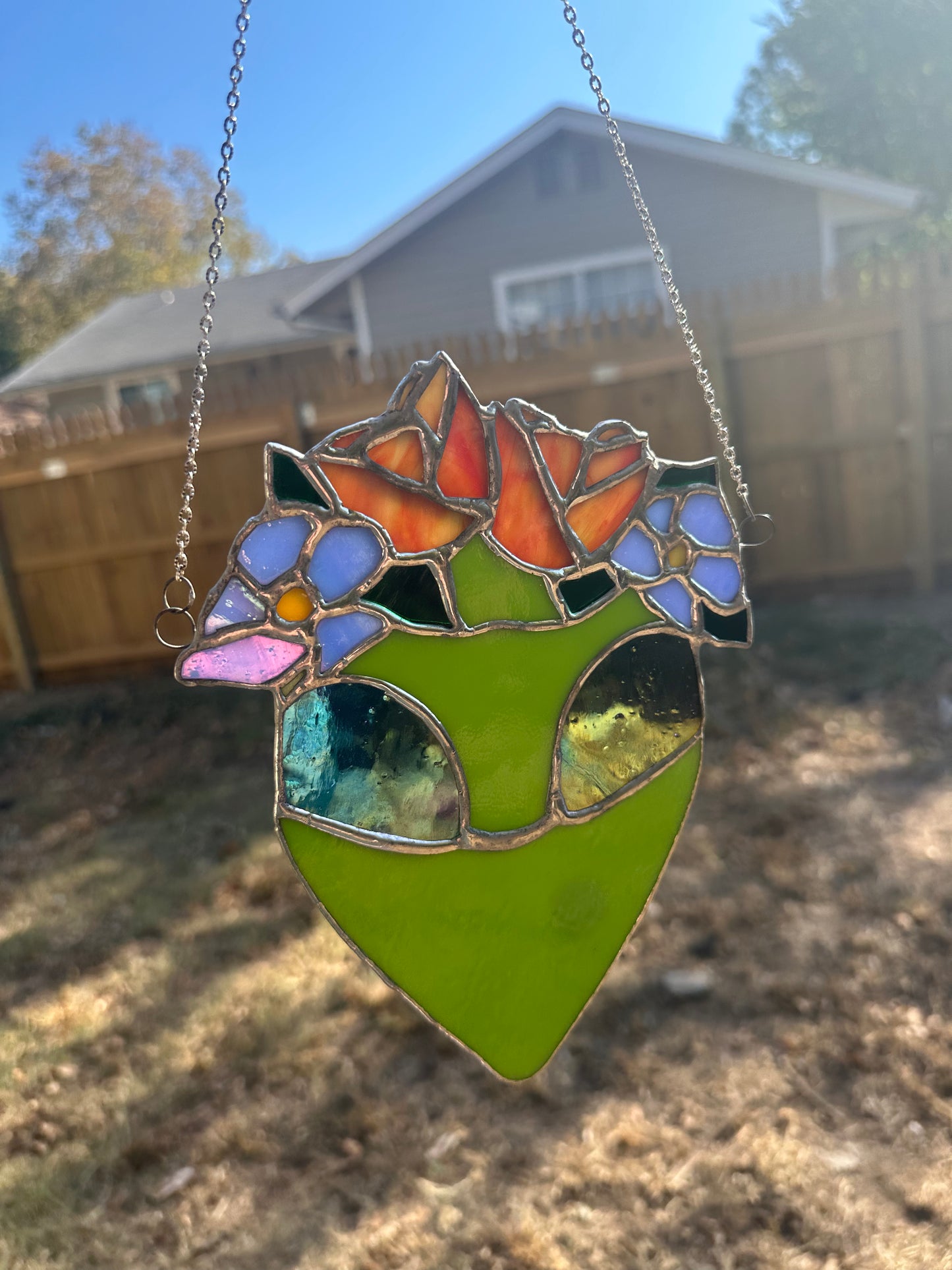 Flower Crown Alien Stained Glass Piece