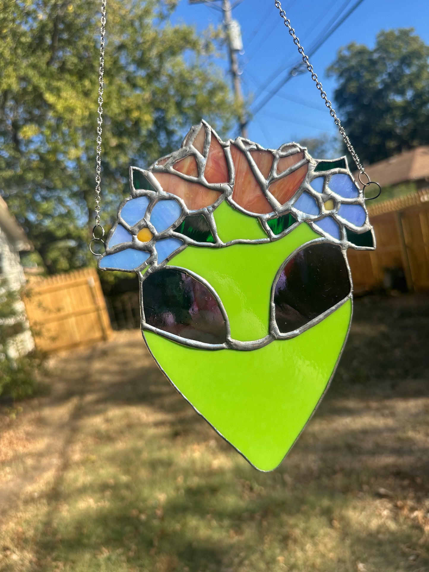 Flower Crown Alien Stained Glass Piece