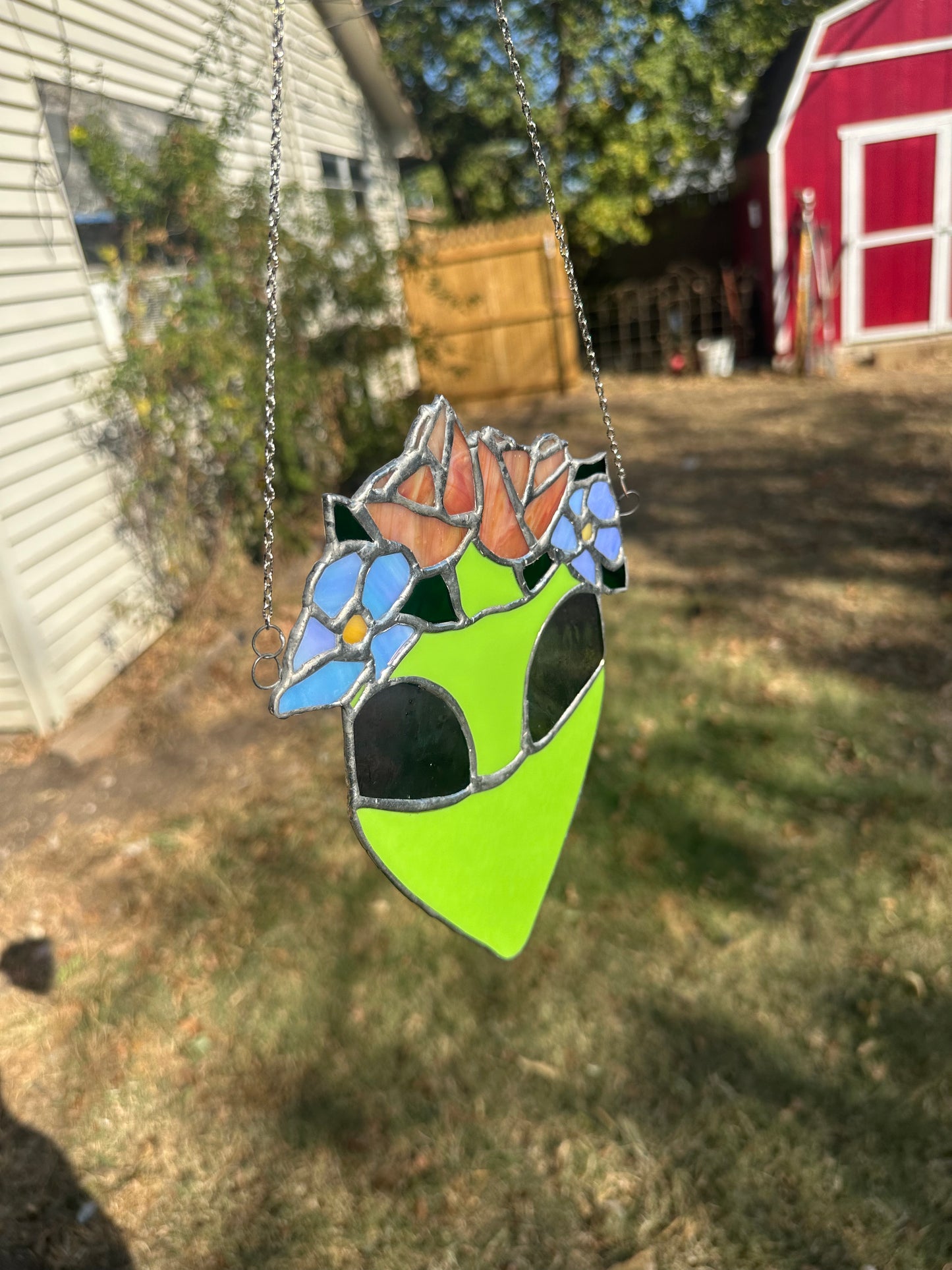 Flower Crown Alien Stained Glass Piece