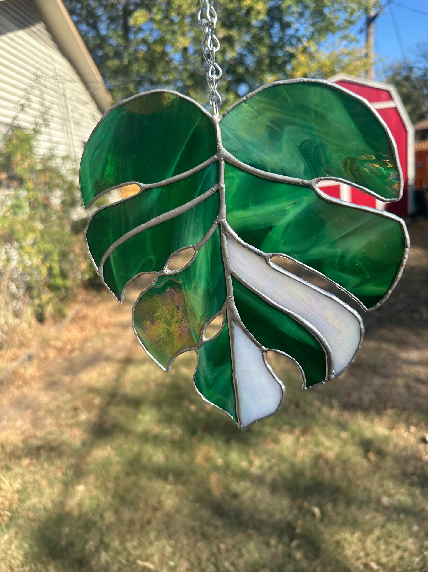 Iridescent Monstera leaf Stained Glass Piece