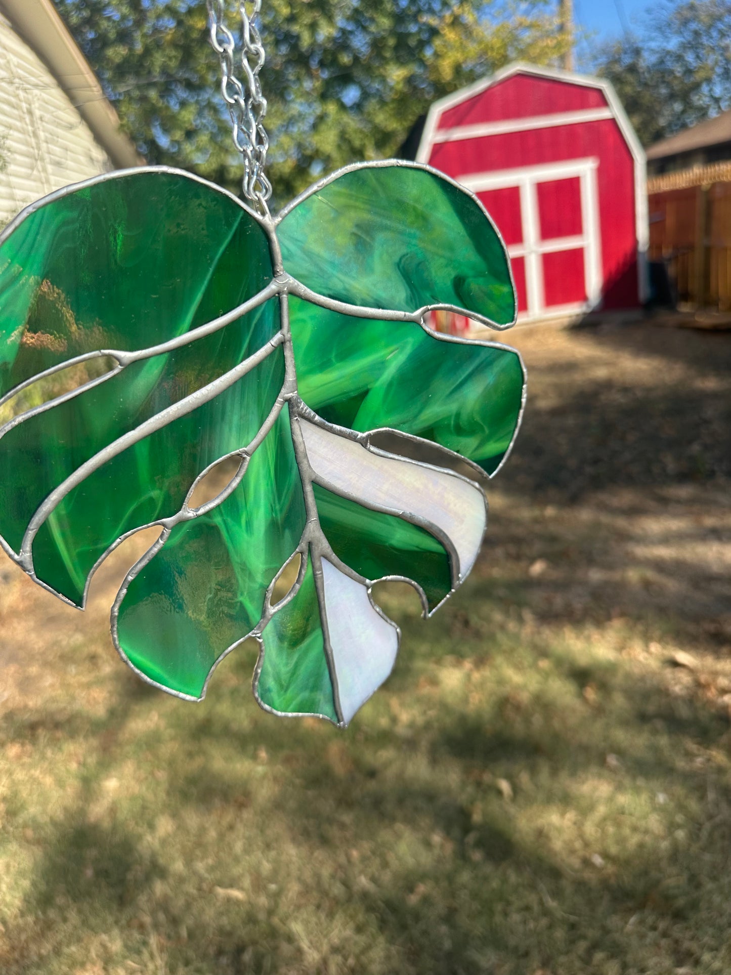 Iridescent Monstera leaf Stained Glass Piece