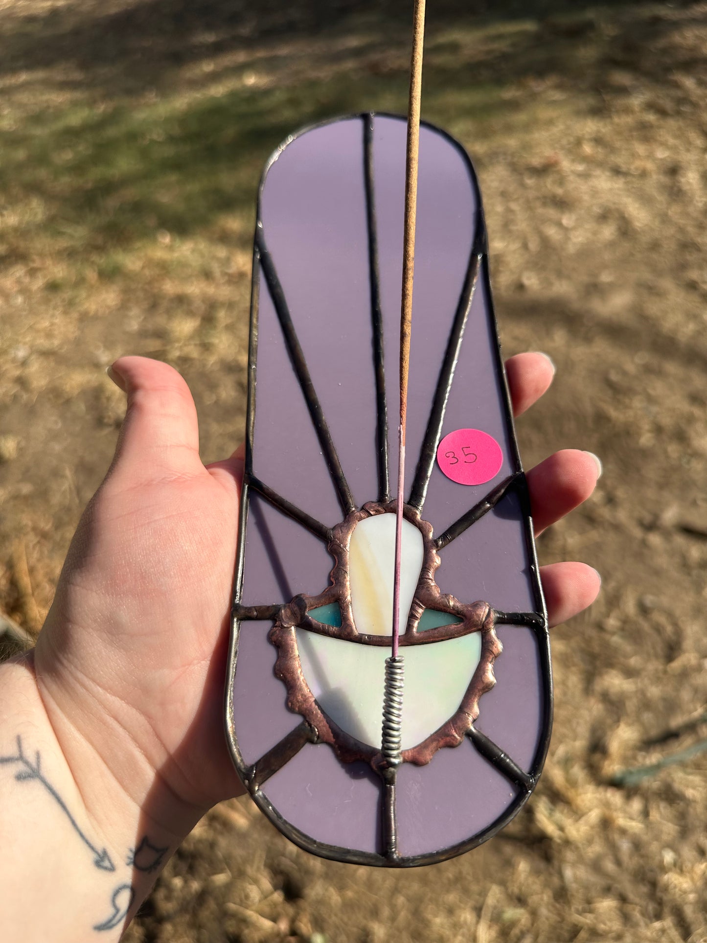 Lavender Mushroom Incense Holder Stained Glass Piece