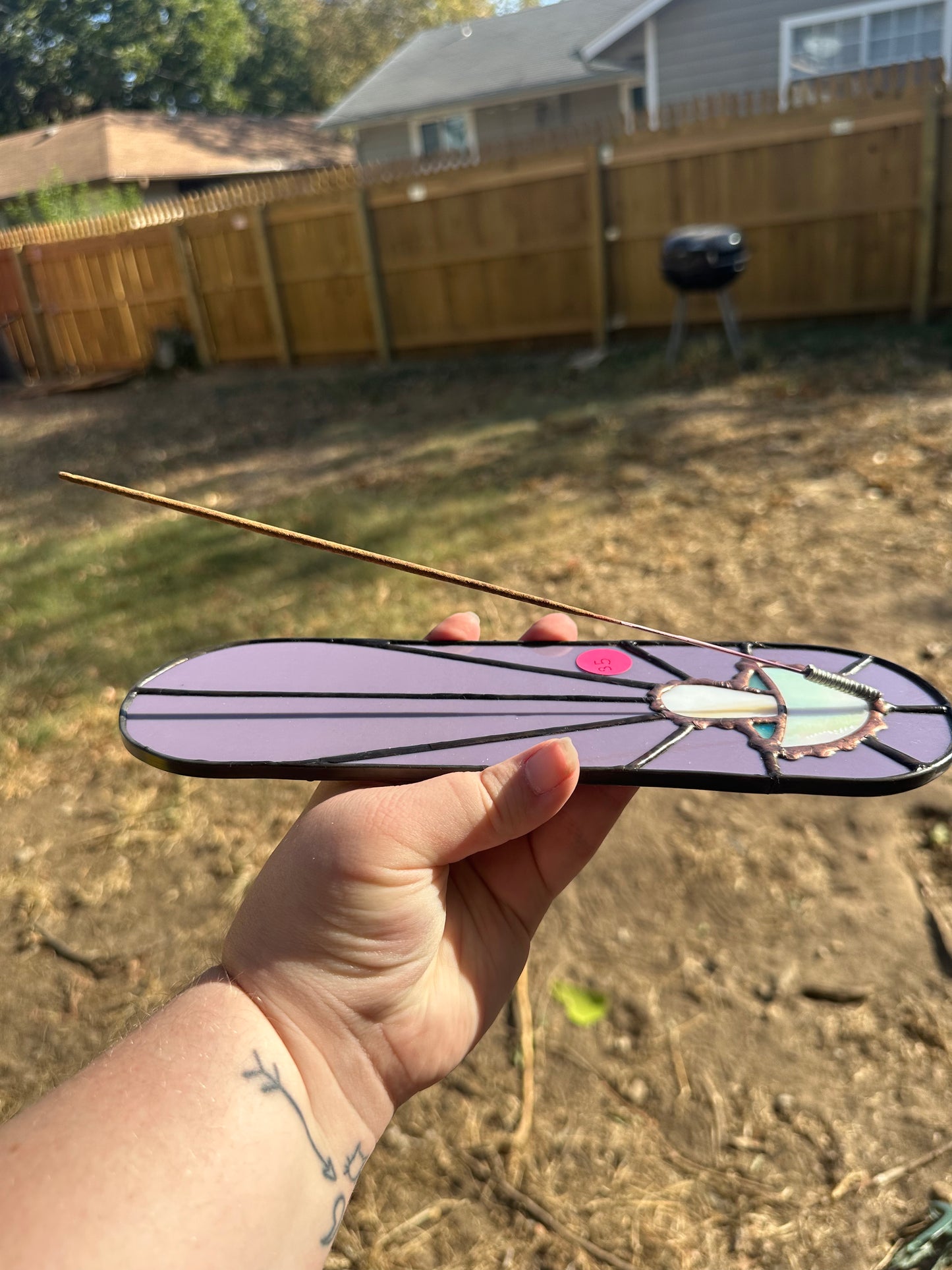 Lavender Mushroom Incense Holder Stained Glass Piece