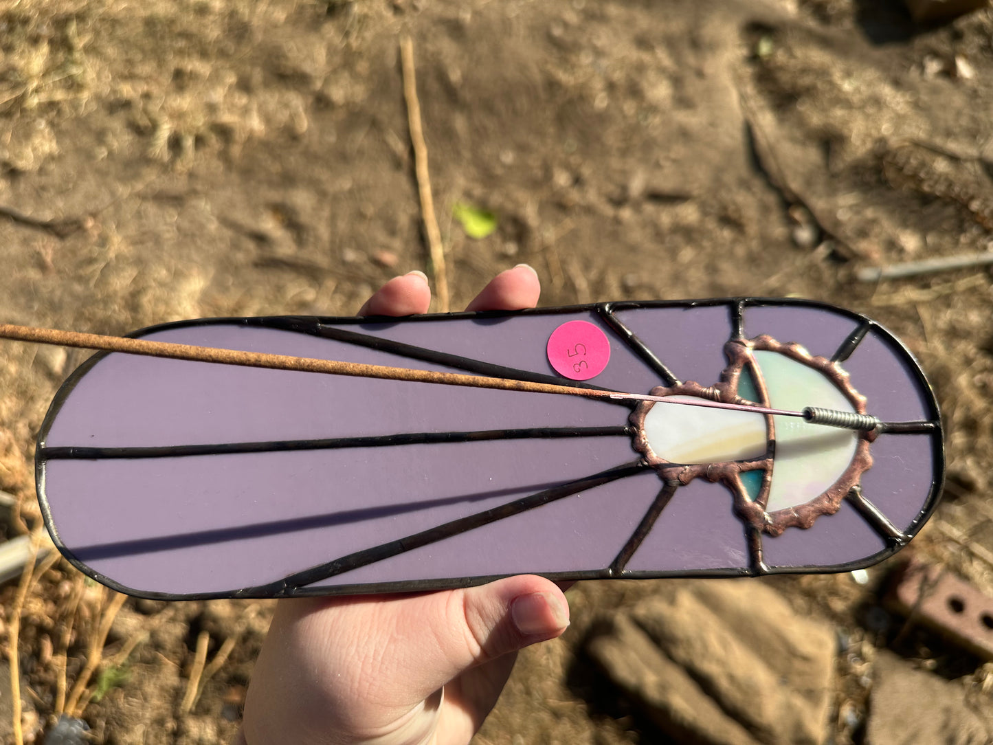 Lavender Mushroom Incense Holder Stained Glass Piece