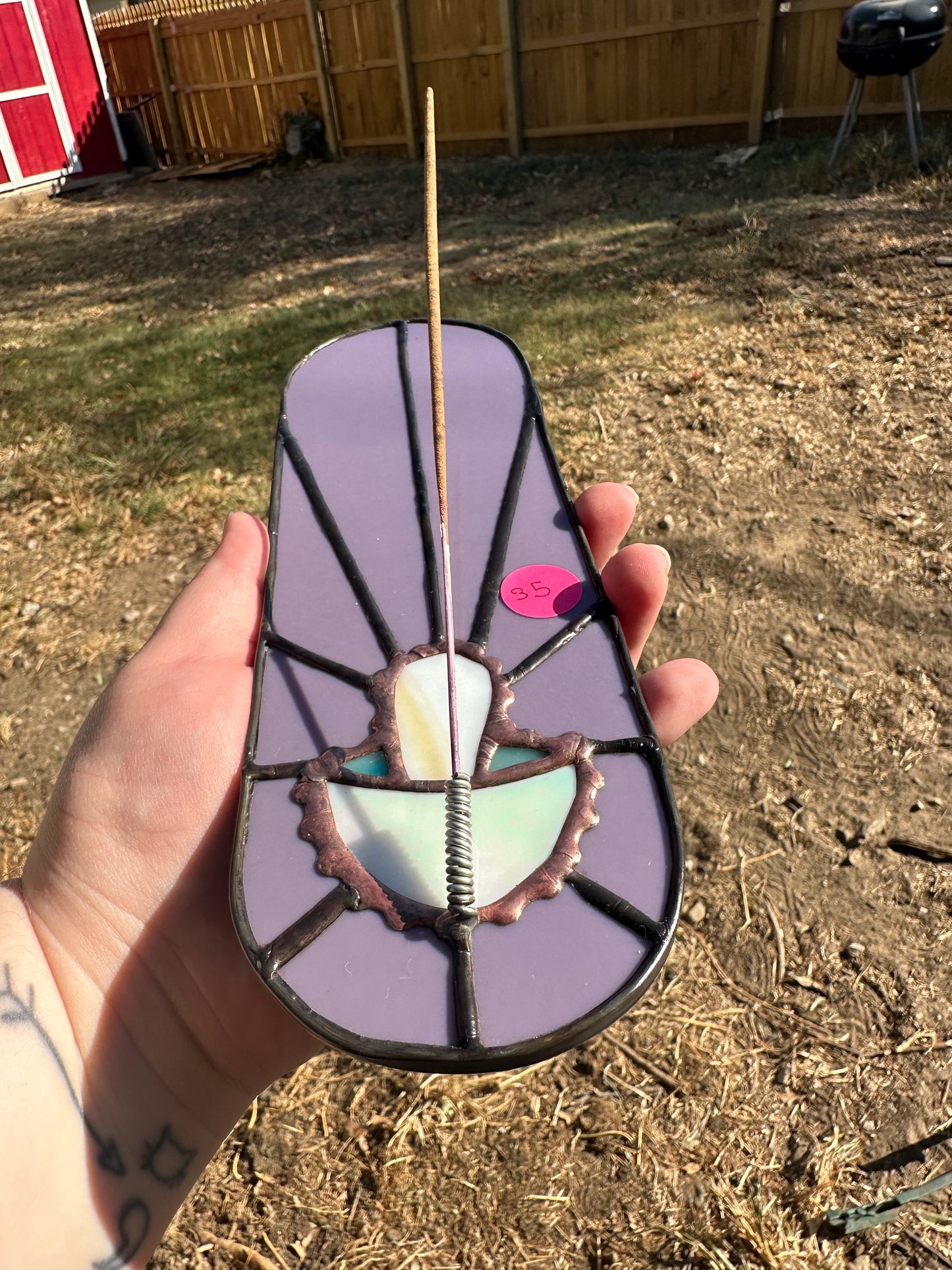 Lavender Mushroom Incense Holder Stained Glass Piece