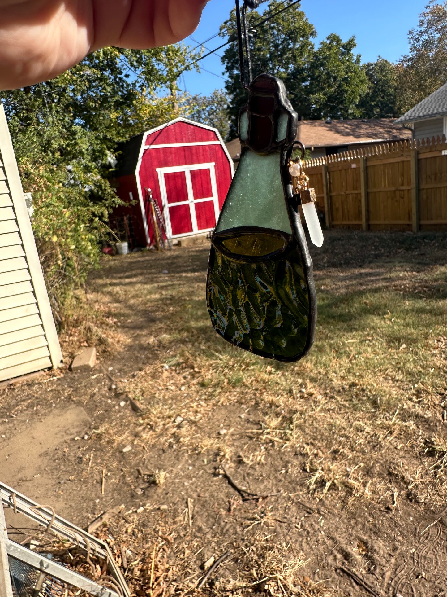 Green Potion Bottle Stained Glass Piece