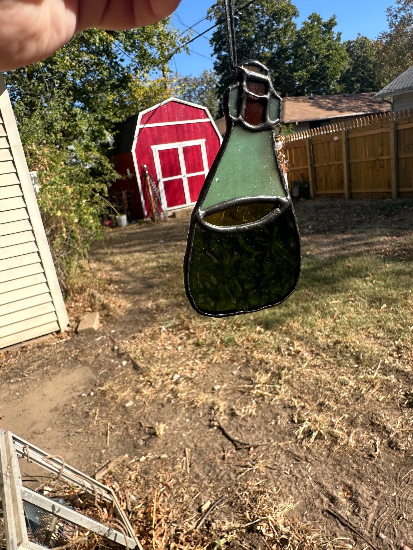 Green Potion Bottle Stained Glass Piece