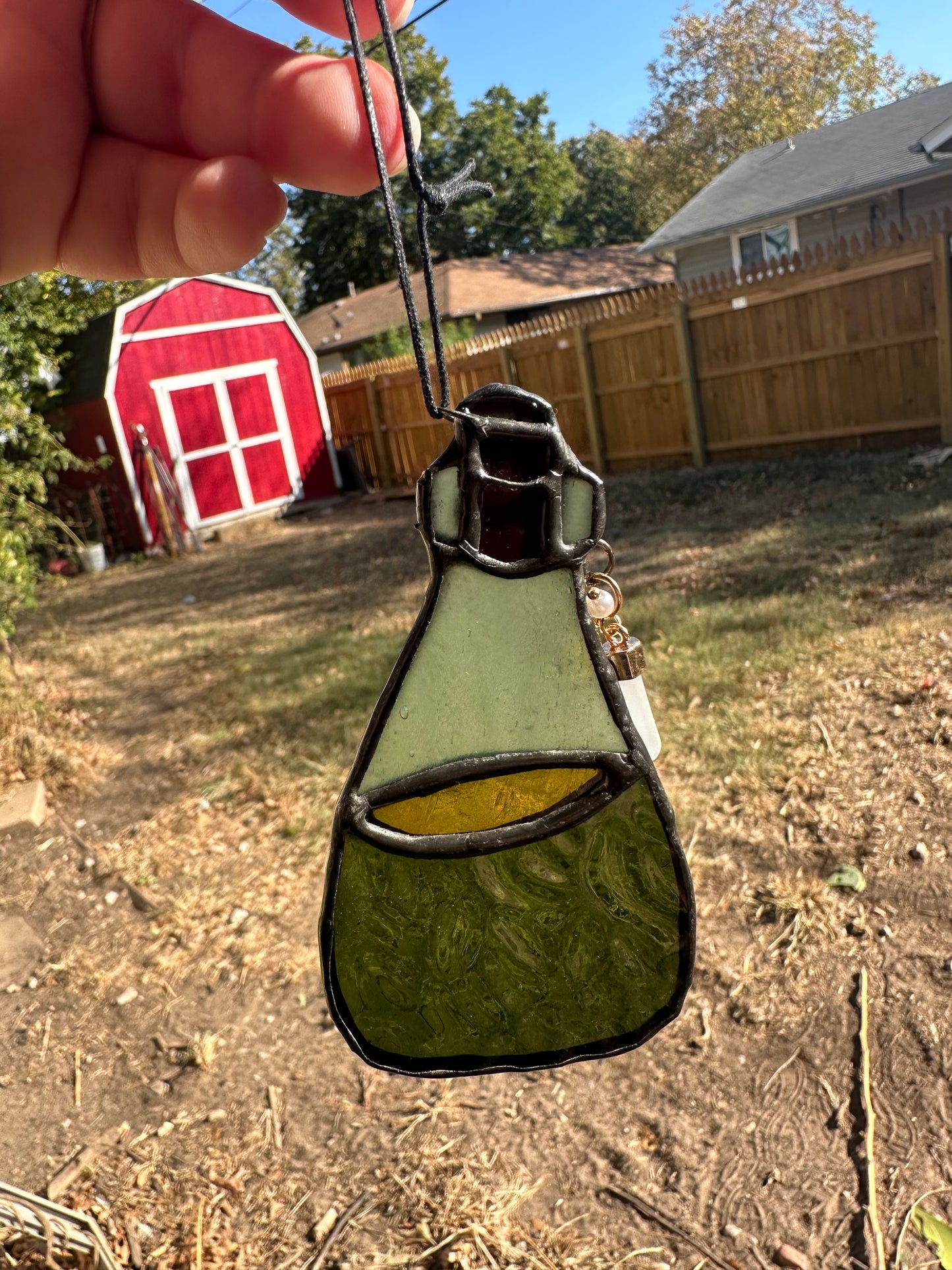 Green Potion Bottle Stained Glass Piece