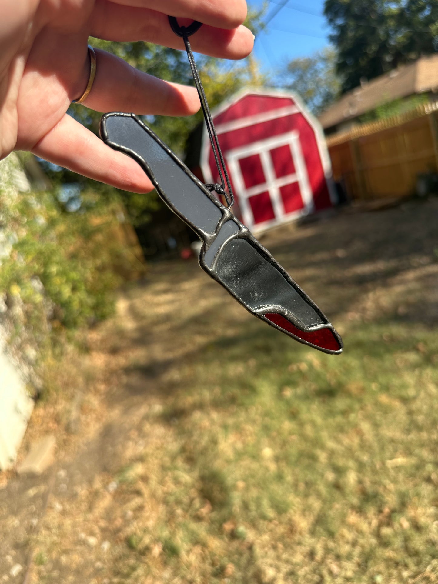 Mirror Bloody Knife Stained Glass Piece