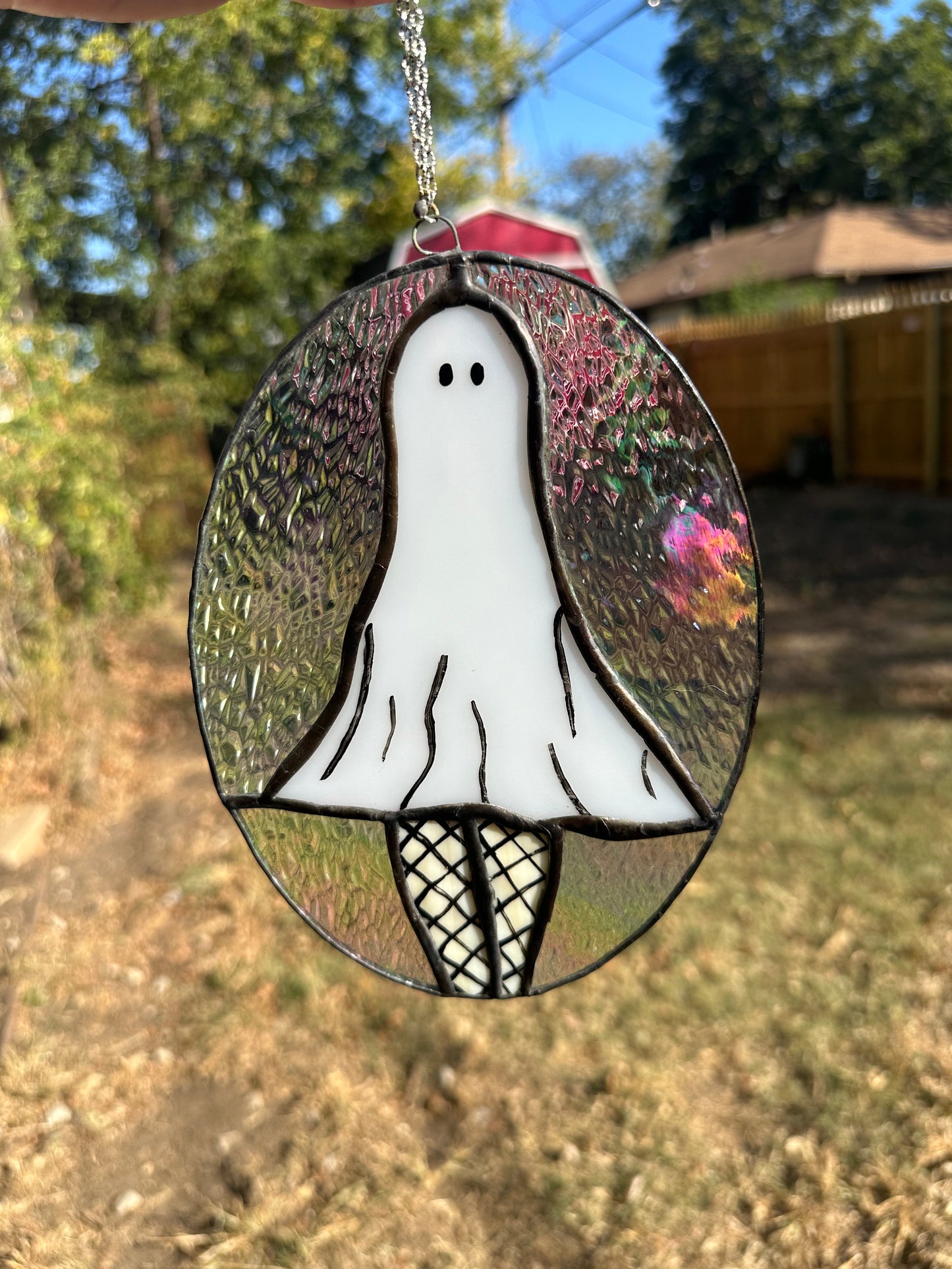 Fishnet Ghost Lady Stained Glass Piece
