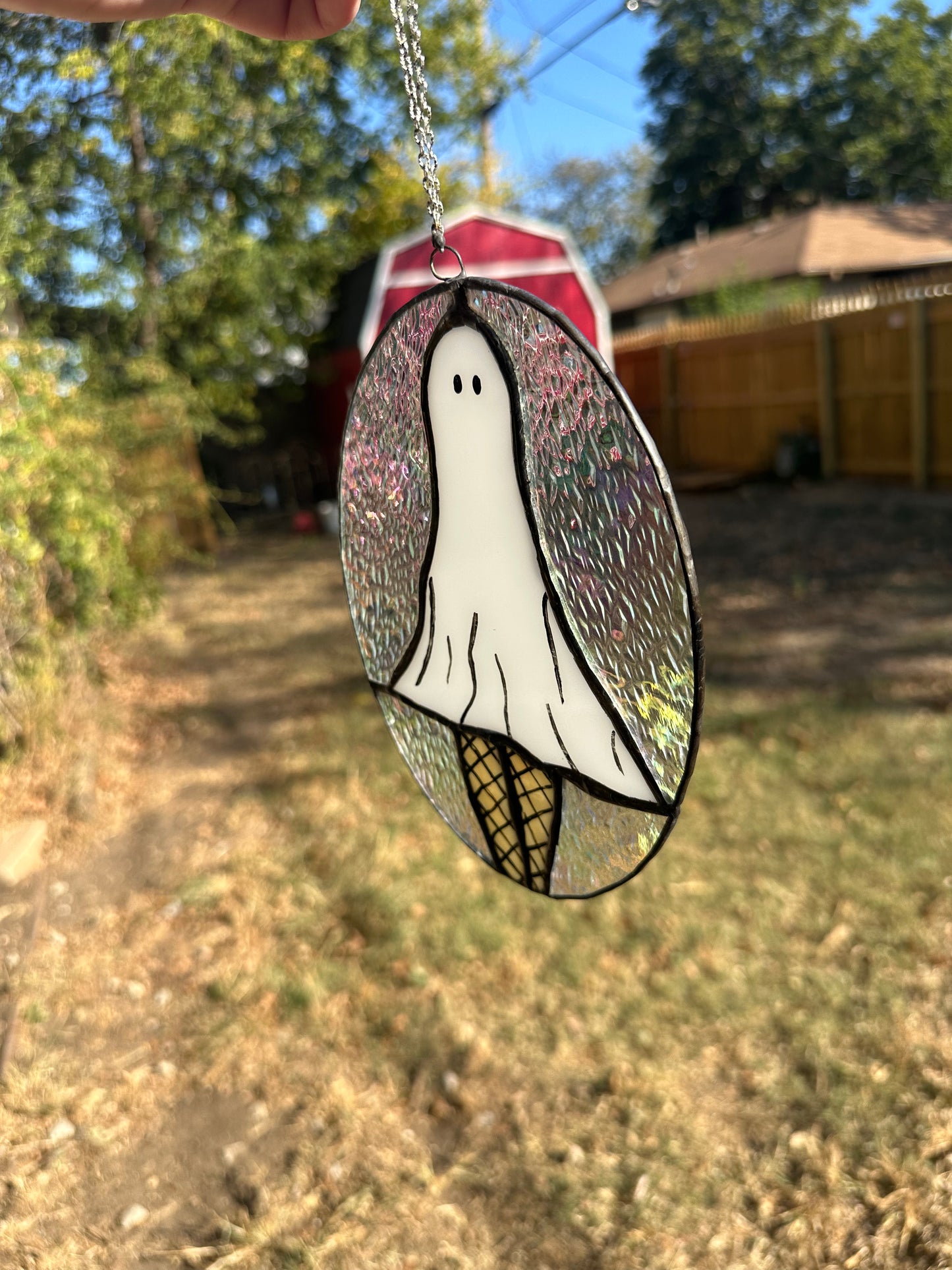 Fishnet Ghost Lady Stained Glass Piece