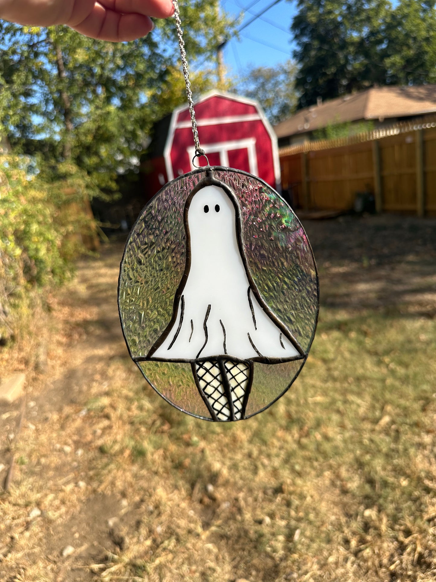 Fishnet Ghost Lady Stained Glass Piece