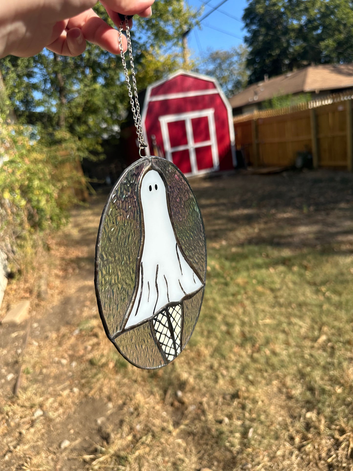 Fishnet Ghost Lady Stained Glass Piece