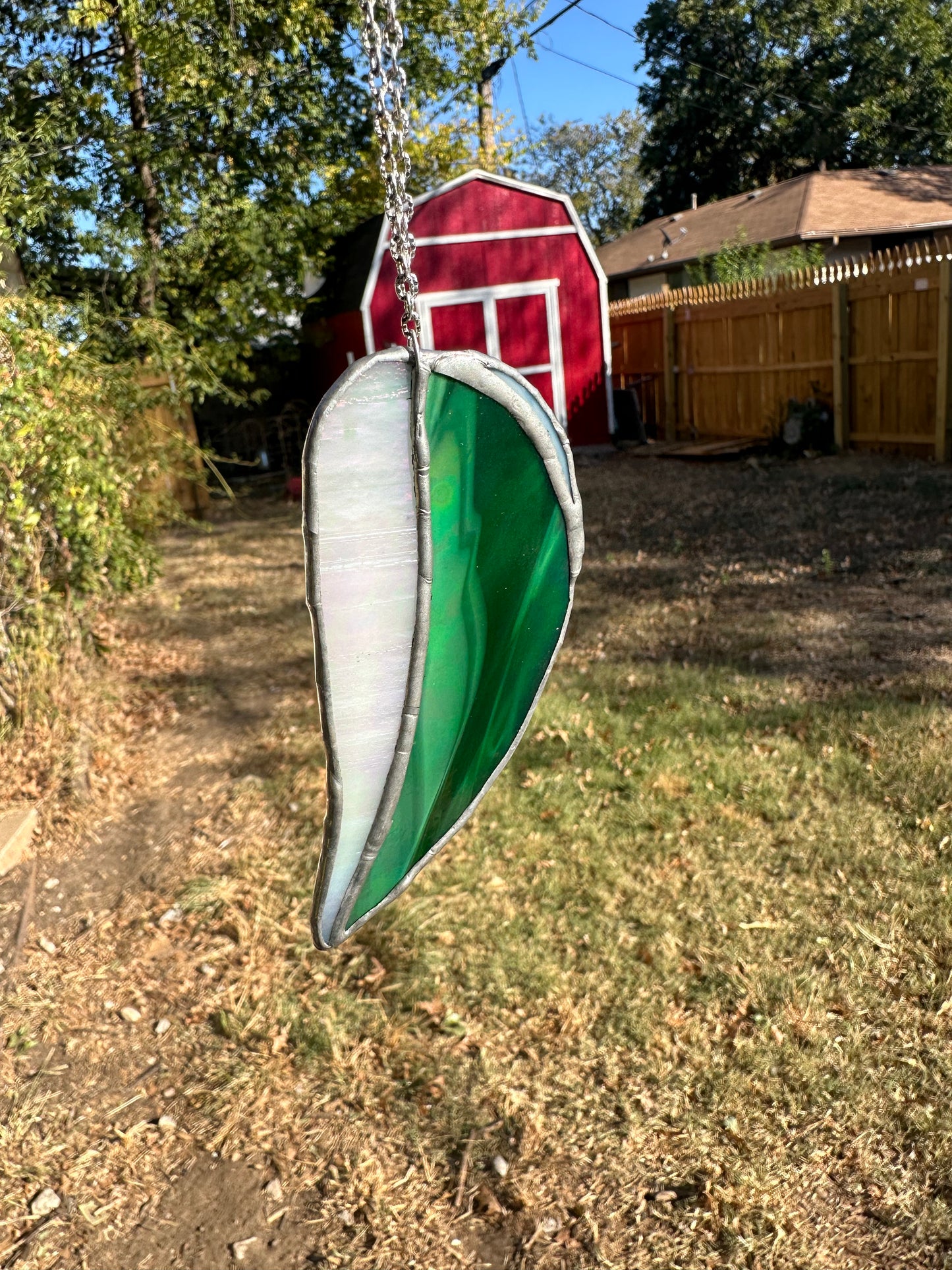 Iridescent Small Leaf Stained Glass Piece