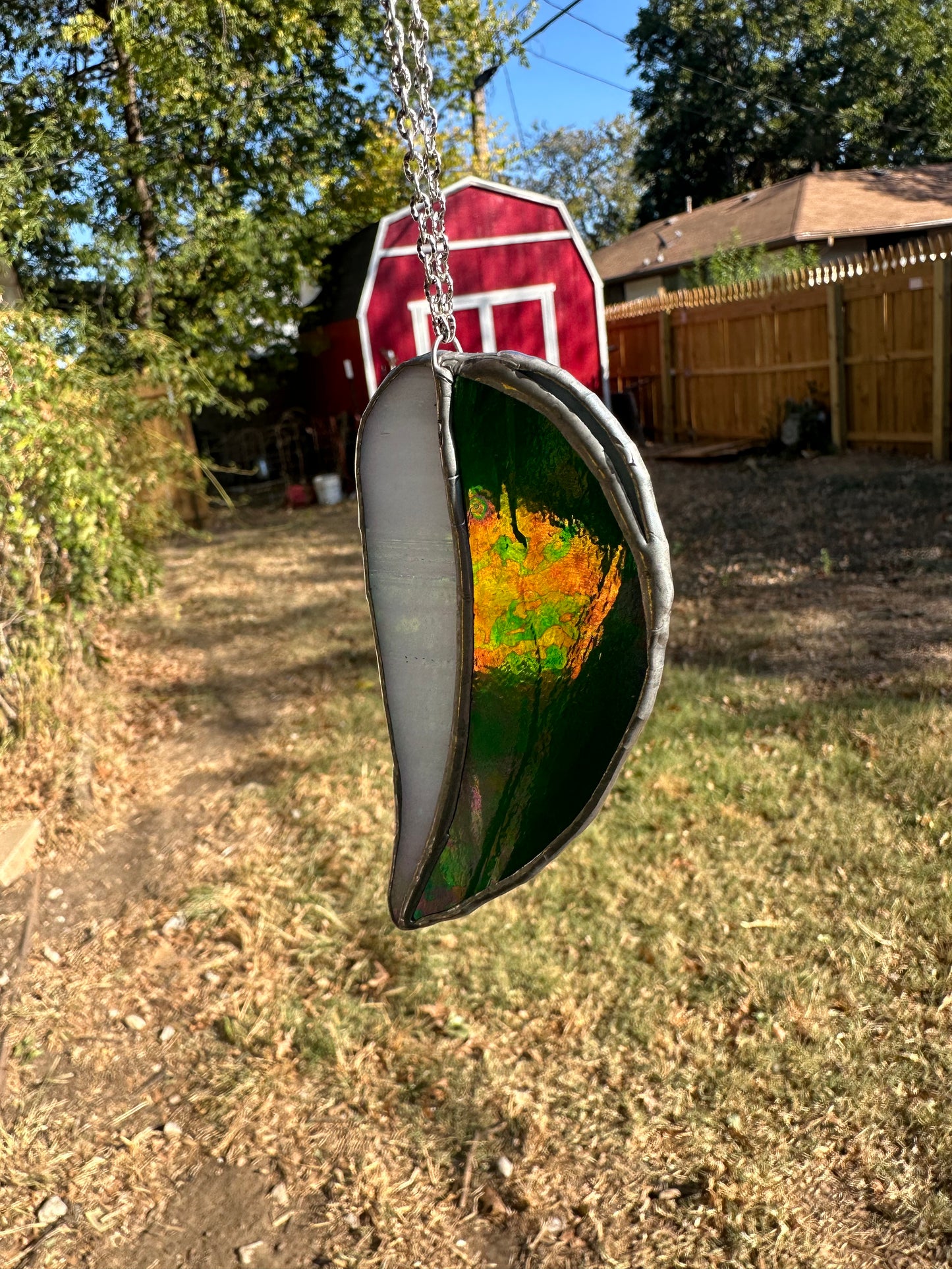 Iridescent Small Leaf Stained Glass Piece