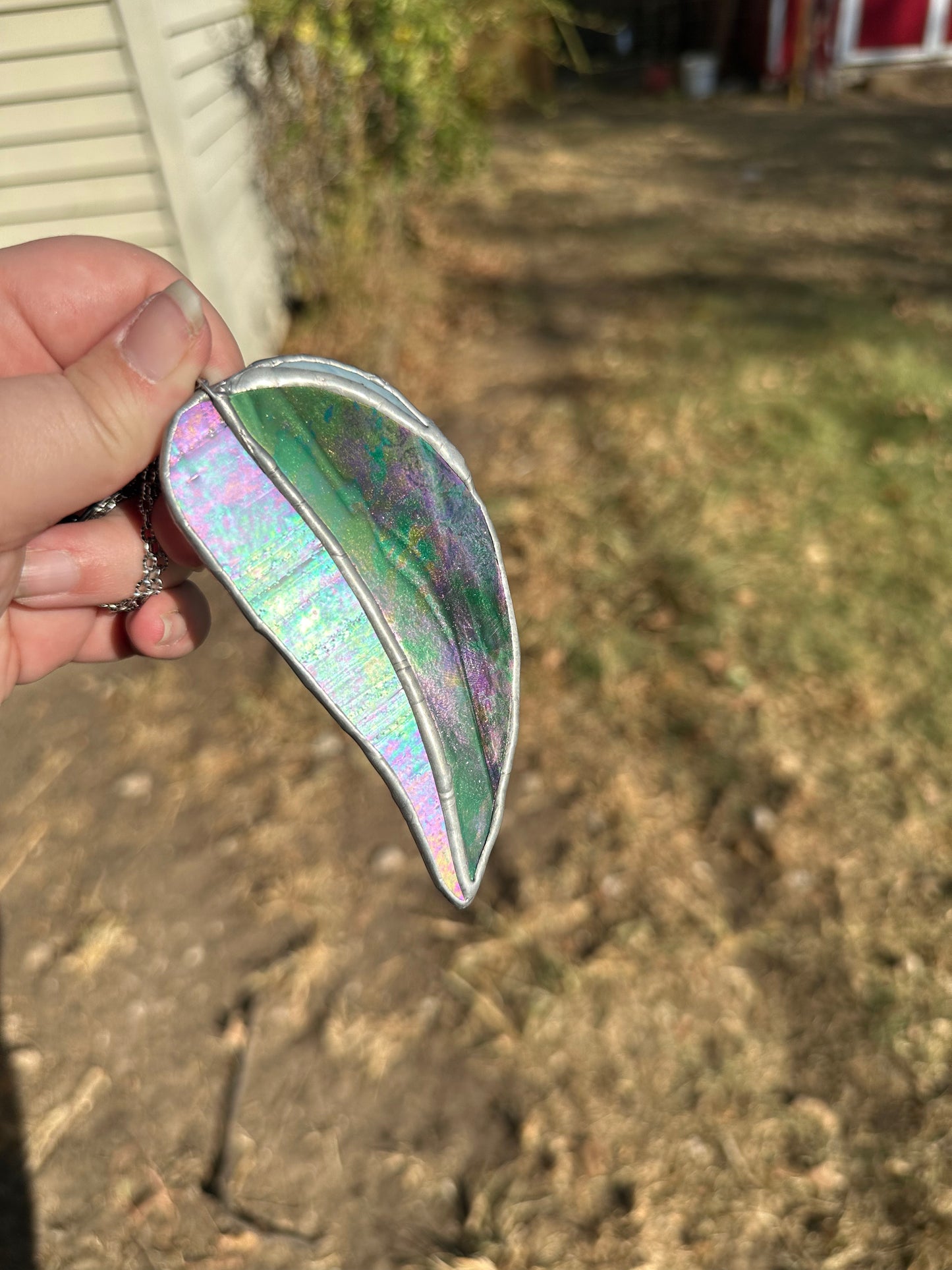 Iridescent Small Leaf Stained Glass Piece