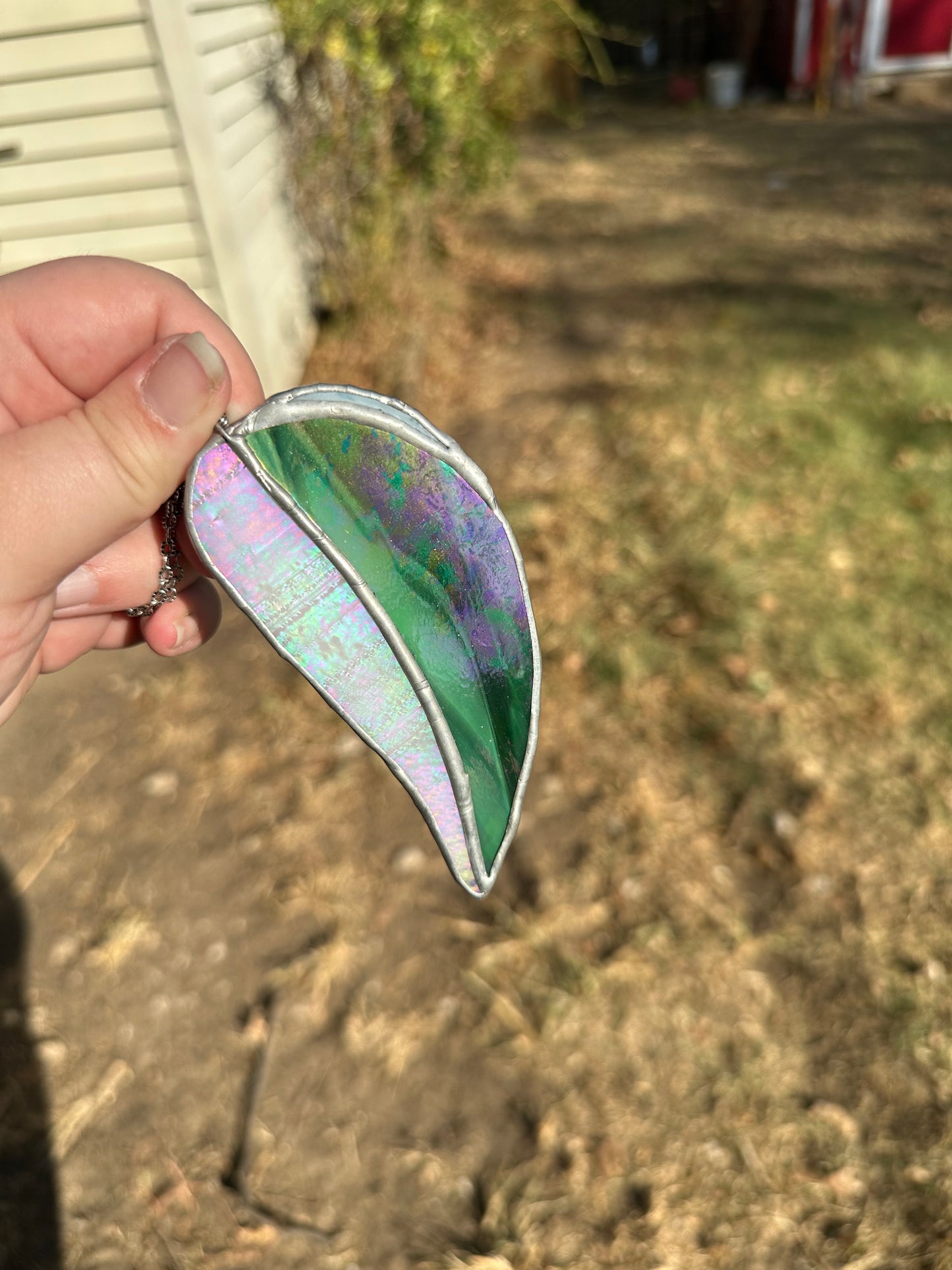 Iridescent Small Leaf Stained Glass Piece
