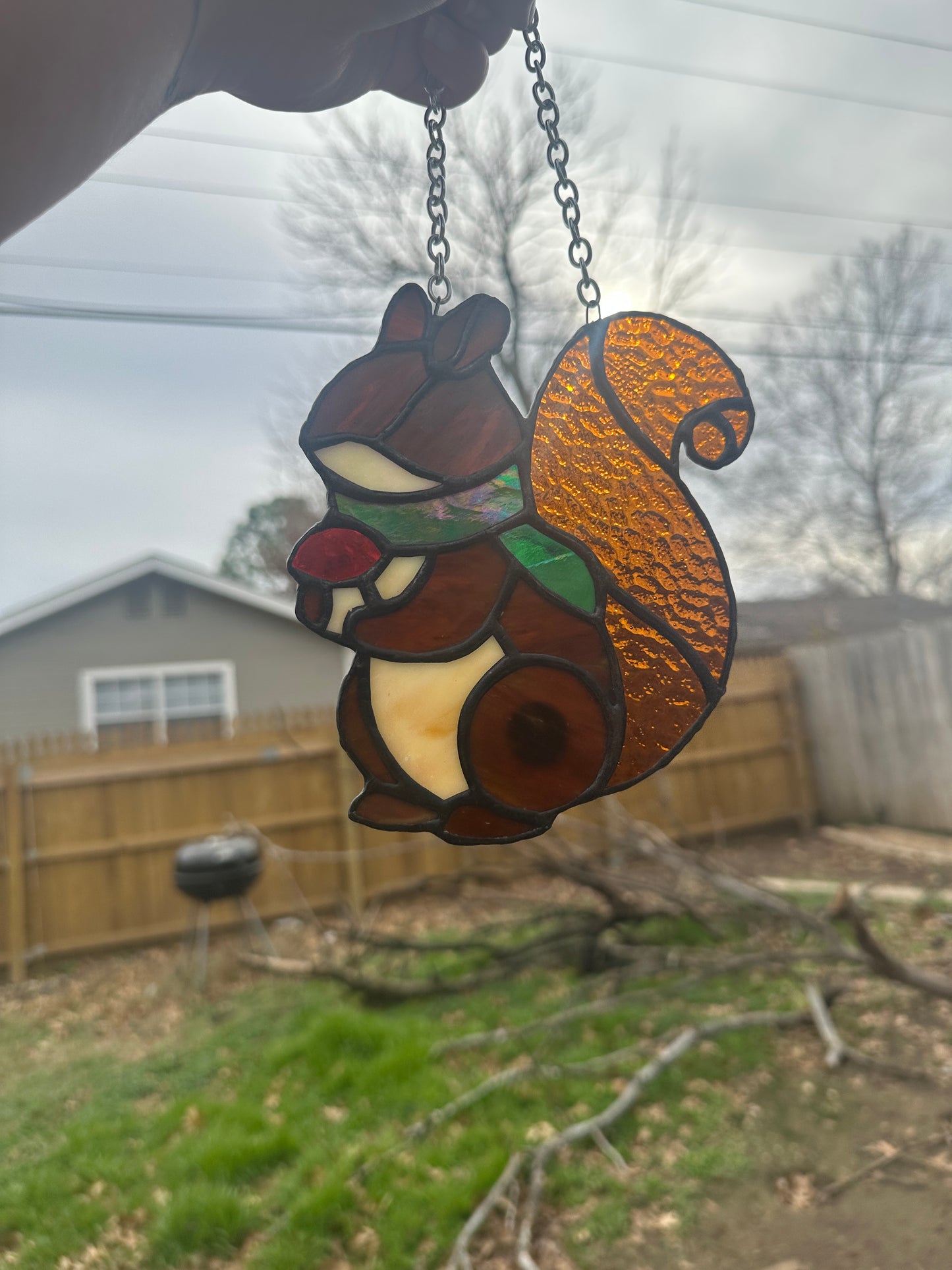 Fall squirrel Stained Glass Piece