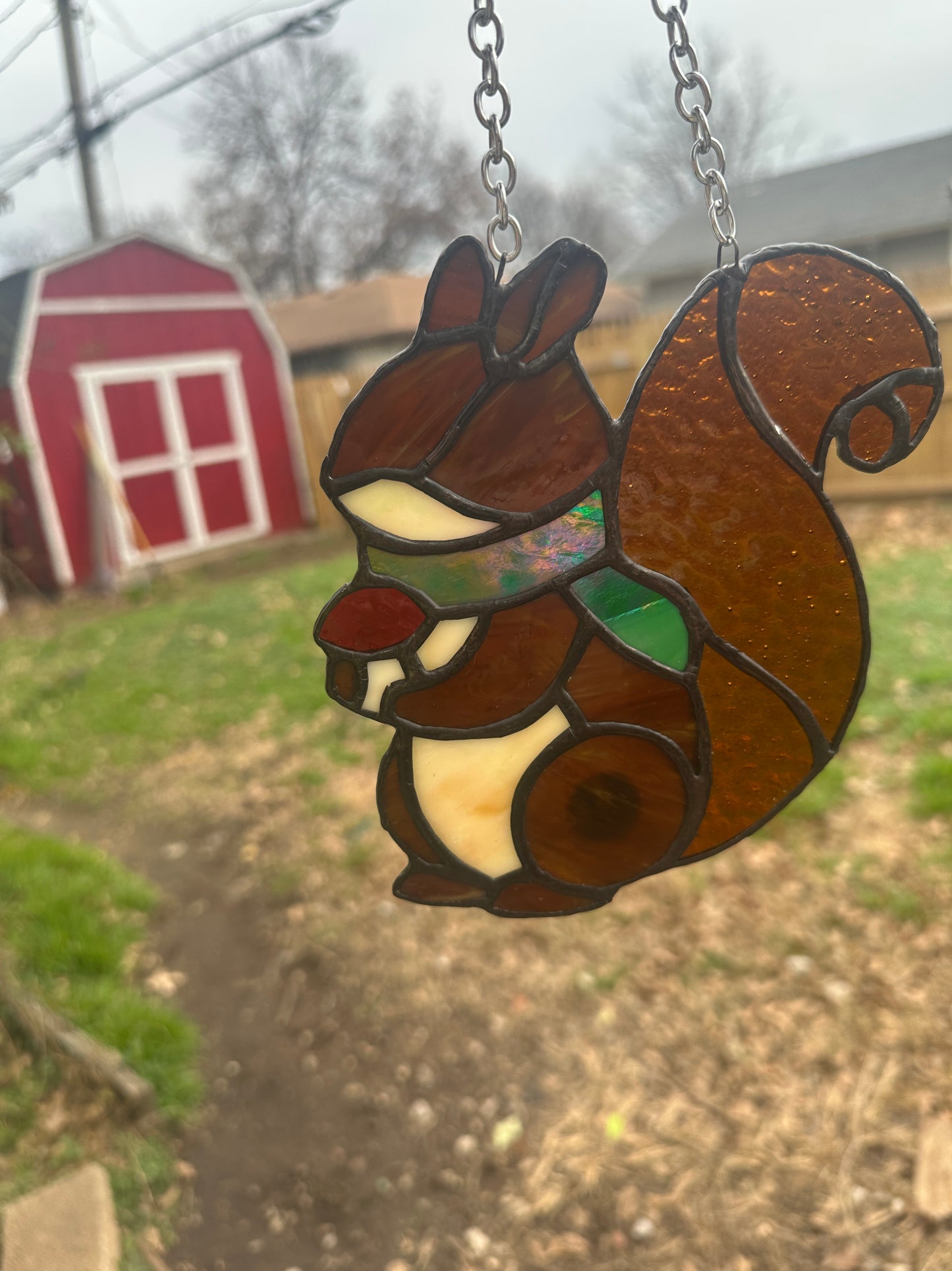 Fall squirrel Stained Glass Piece