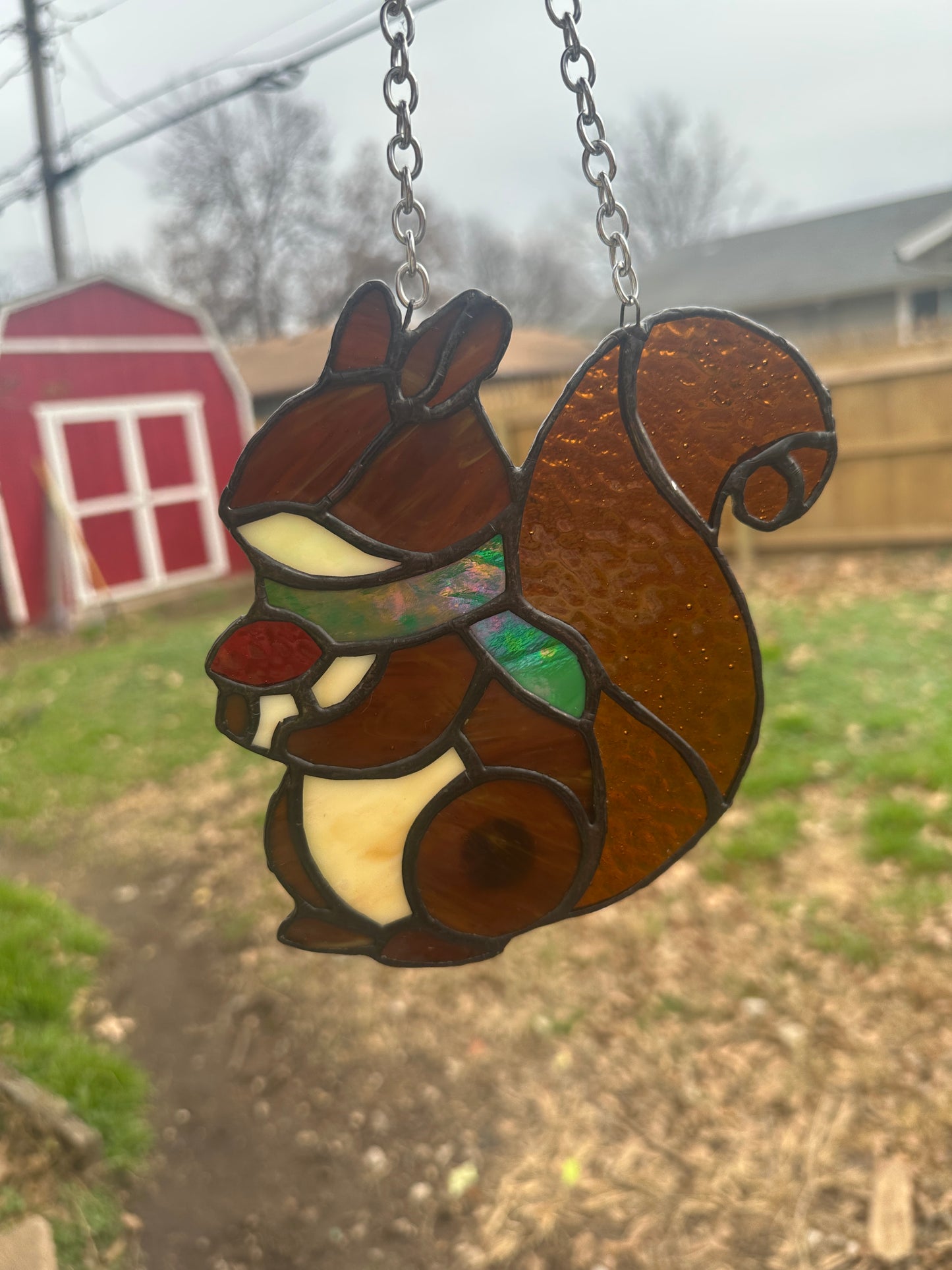 Fall squirrel Stained Glass Piece