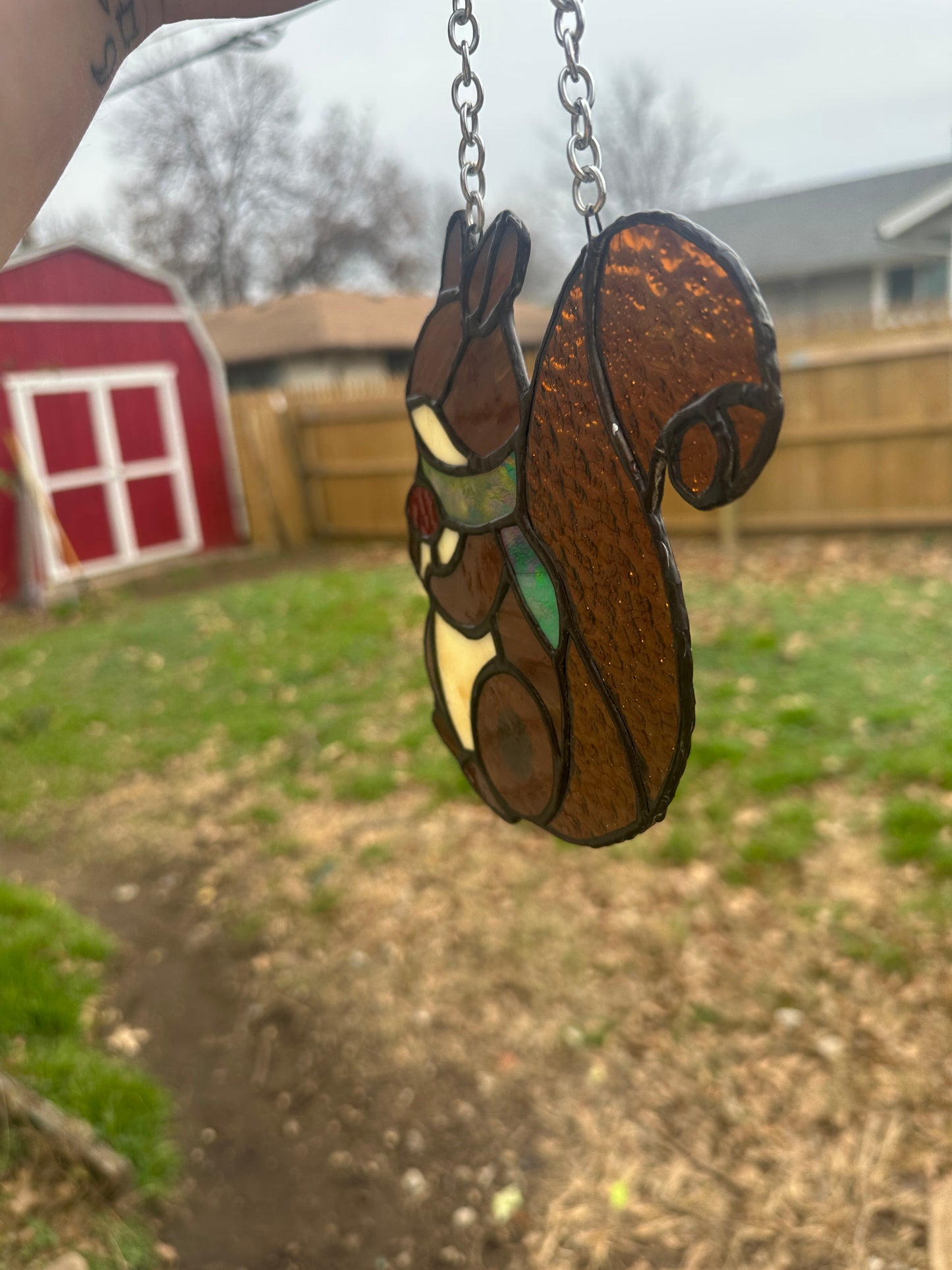Fall squirrel Stained Glass Piece