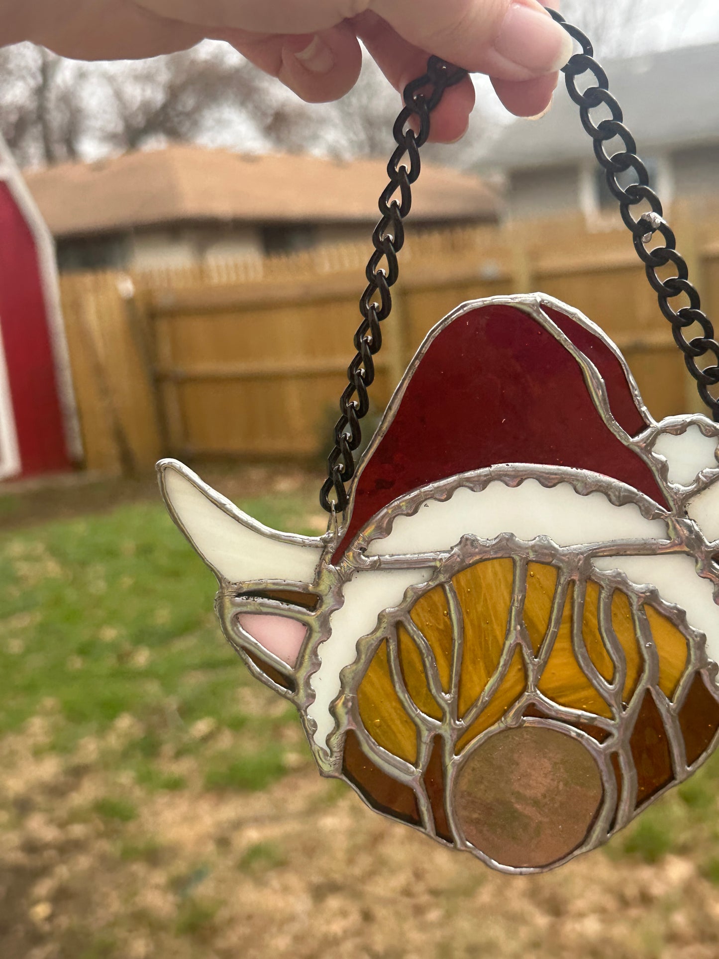 Santa Highland Cow Stained Glass Piece
