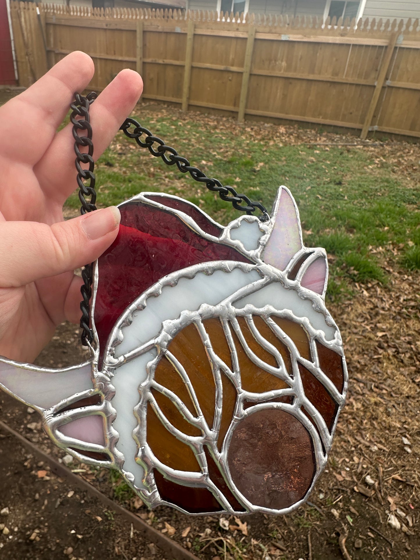 Santa Highland Cow Stained Glass Piece