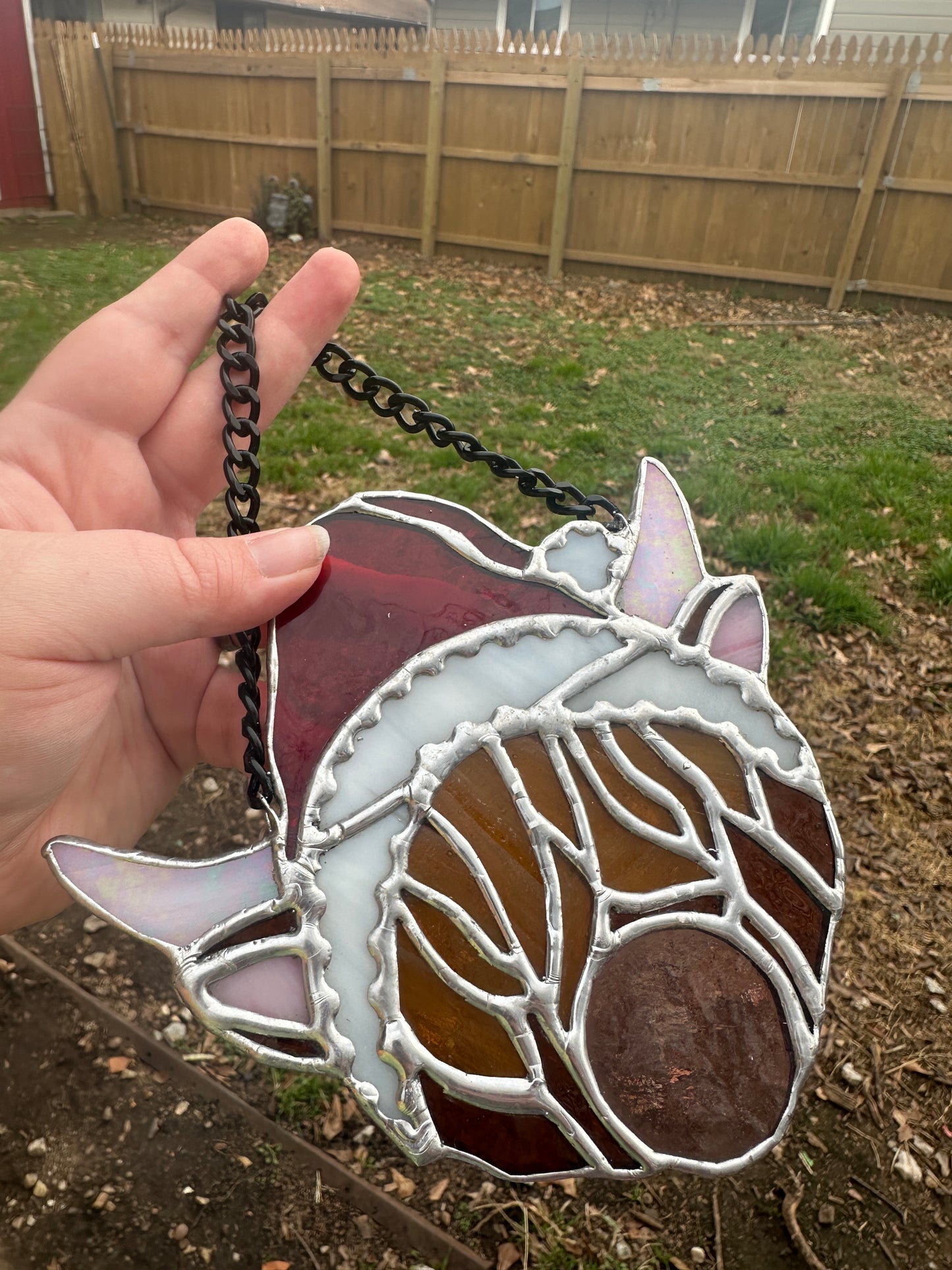 Santa Highland Cow Stained Glass Piece