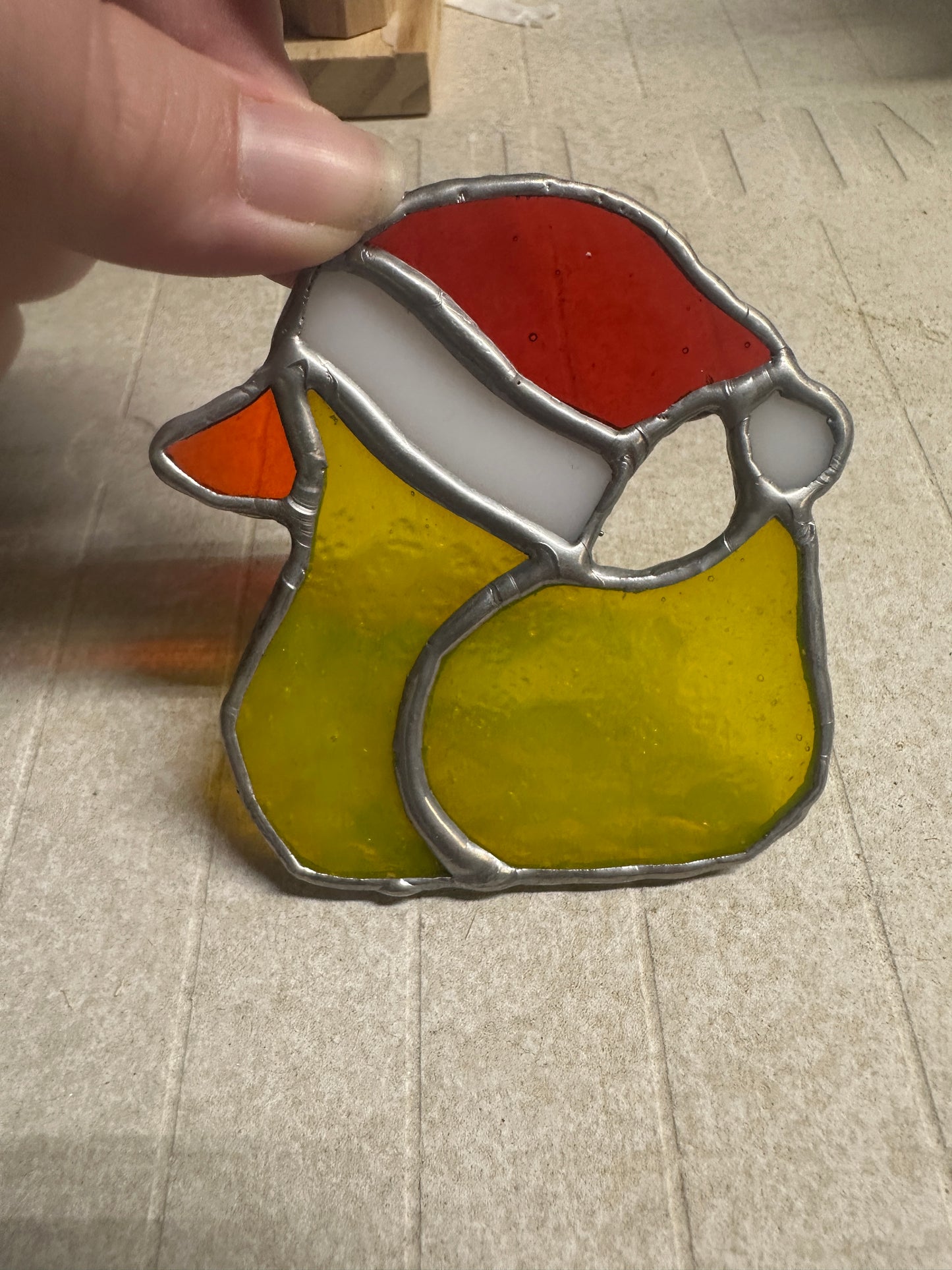 Santa Duck Ornament Stained Glass Piece