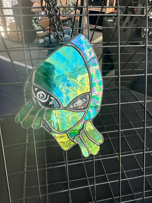 The "Greenie" Alien Stained Glass Piece