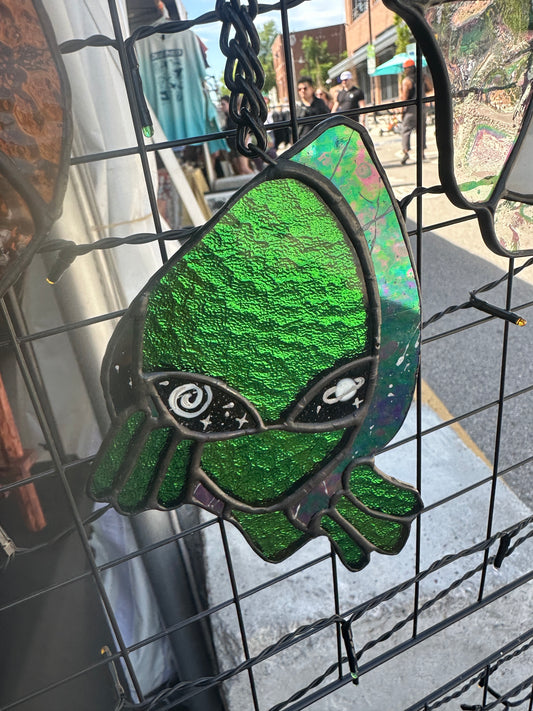 Mirror Green Alien Stained Glass Piece