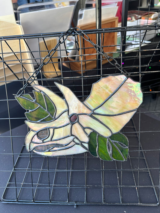 Iridescent Triceratops Stained Glass Piece